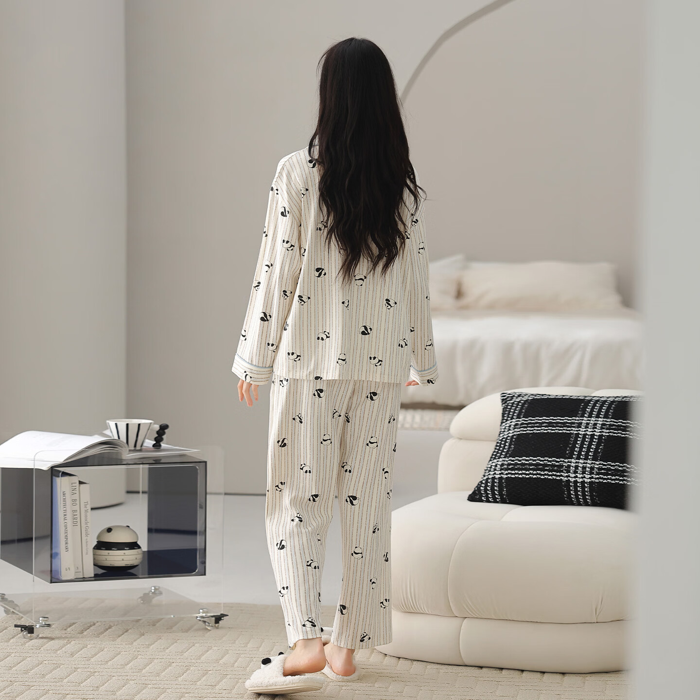 芬腾可安睡衣女新款长袖秋季开衫简约休闲可外穿家居服套装 浅灰 M