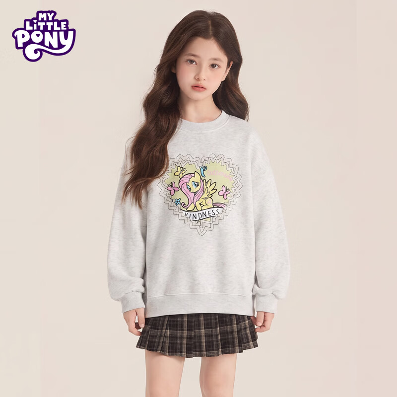 小马宝莉(MY LITTLE PONY)儿童圆领卫衣2026秋冬新款中大童套头衫上衣女孩洋气长袖 白花灰 130