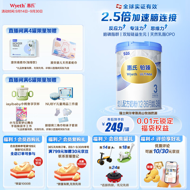 惠氏（Wyeth）铂臻幼儿配方奶粉3段（12-36月）780g 进口DHA 脑磷脂群