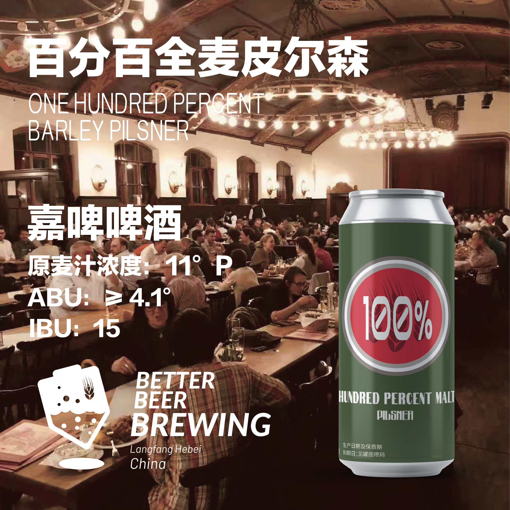 嘉啤【顺丰送货上门】全麦皮尔森啤酒原麦汁11°P酒精度4.1%vol 500mL 12罐 8元/罐