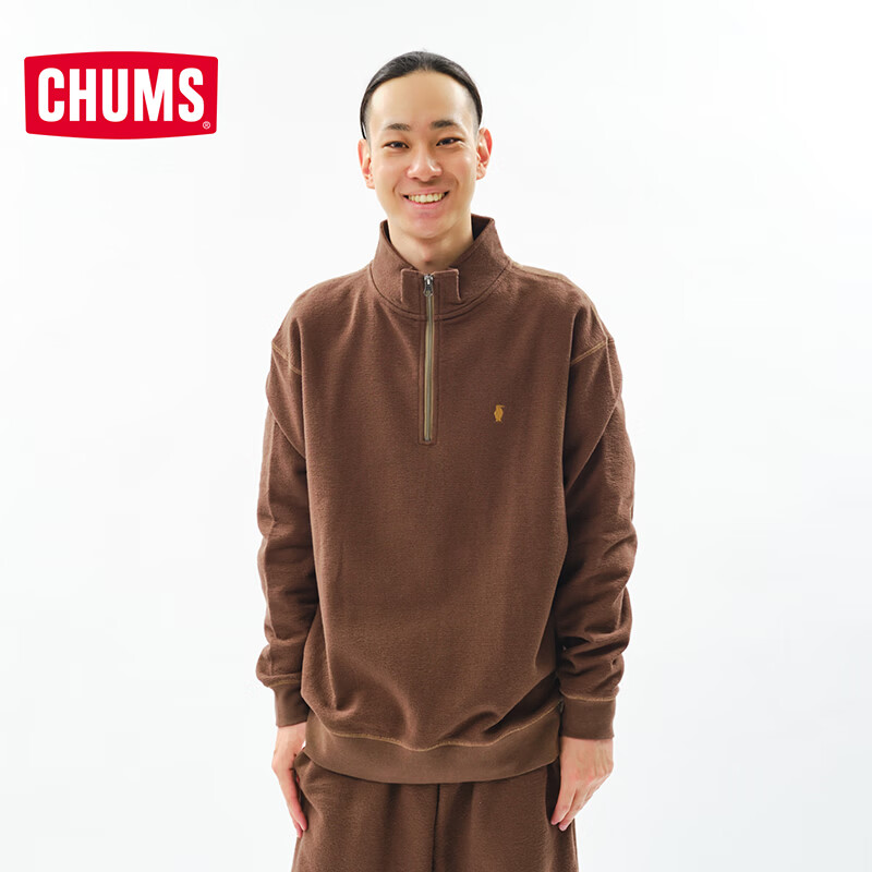 CHUMS洽洽鸟户外休闲半拉链卫衣棉起绒内里上衣秋冬情侣简约CH00-1587 CH00-1587-B106(棕色) M (170)