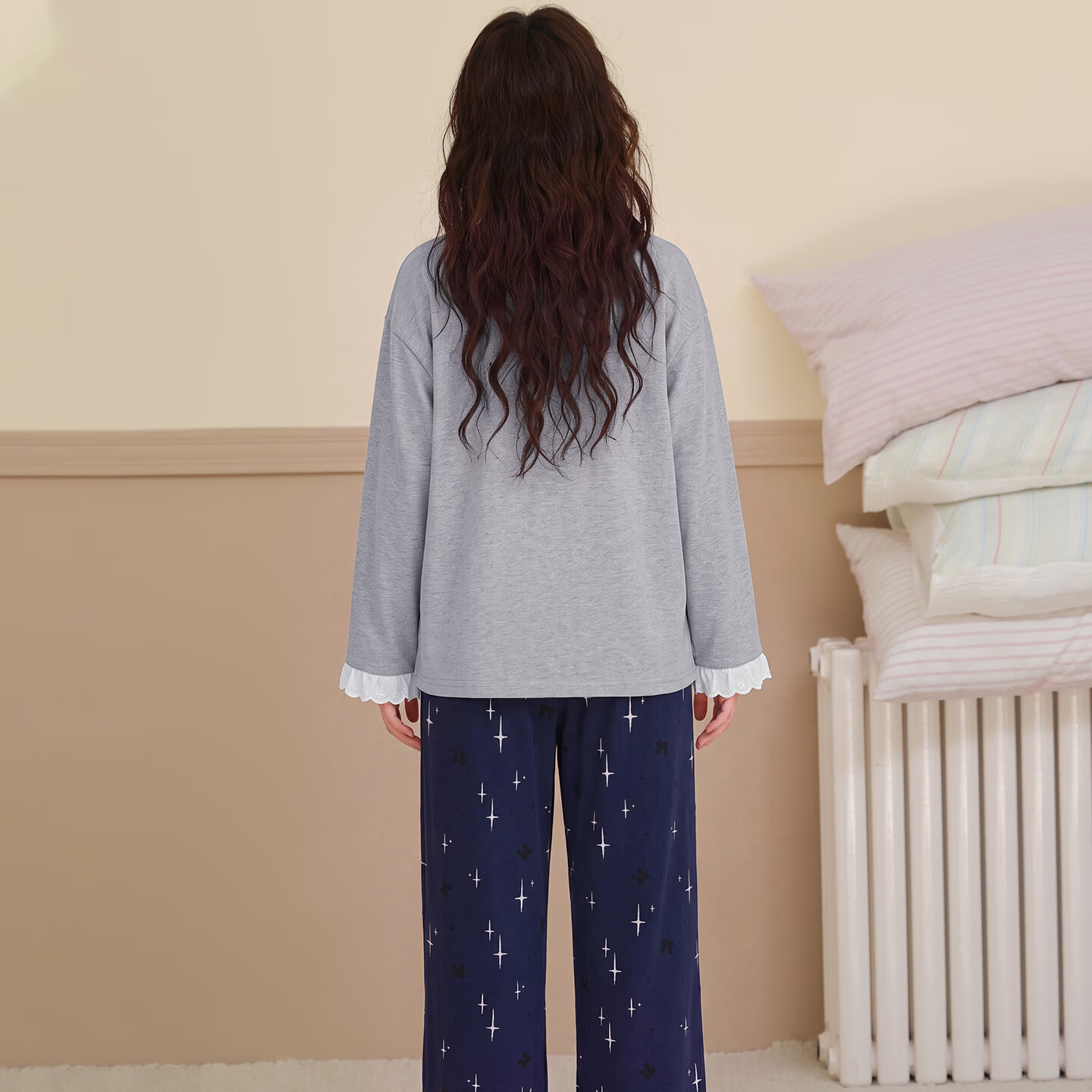 带胸垫纯棉女士睡衣春秋季长袖卡通甜美全棉家居服可外穿 67726 2XL