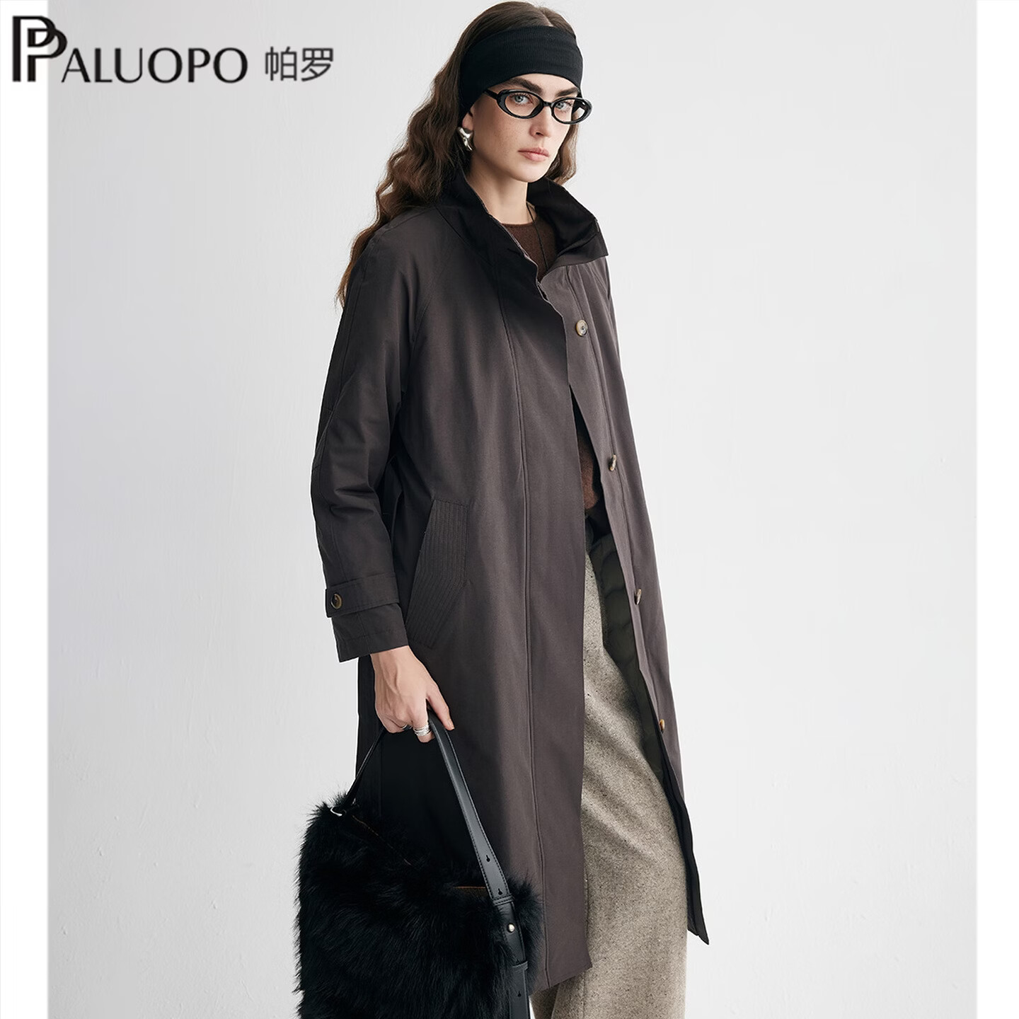 帕罗(PALUOPO)26秋冬新款复古风衣式轻薄羽绒服女可盐可甜收腰中长款羽绒外套 棕咖 L 165/88A