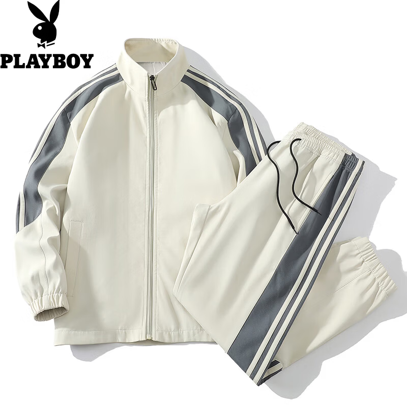 花花公子(PLAYBOY)运动套装男装秋季新款潮流休闲青少年工装裤外套套装男帅气一套 卡其色套装 XL 京东折扣/优惠券
