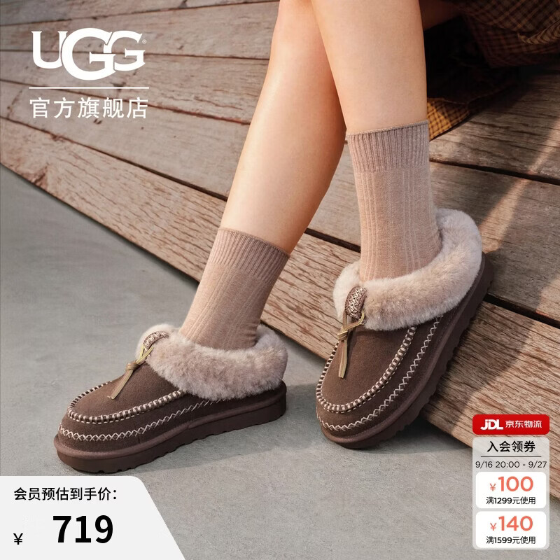 UGG秋季女士保暖厚底一脚蹬懒人毛毛鞋1158258BNTCD|焦木色/驯鹿色38