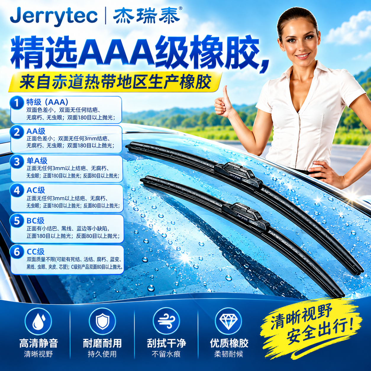 杰瑞泰（JERRYTEC）99%汽车有专车专用无骨雨刷片雨刷器雨刮器干净静音胶条进口橡胶 适用于现代伊兰特车型-下单备注年款 2套4支专车专用优惠套餐