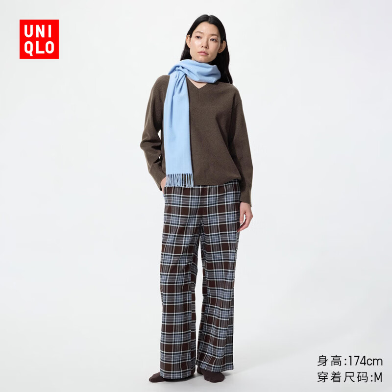 优衣库法兰绒舒适长裤女装休闲裤裤子488169 38 深褐色 M