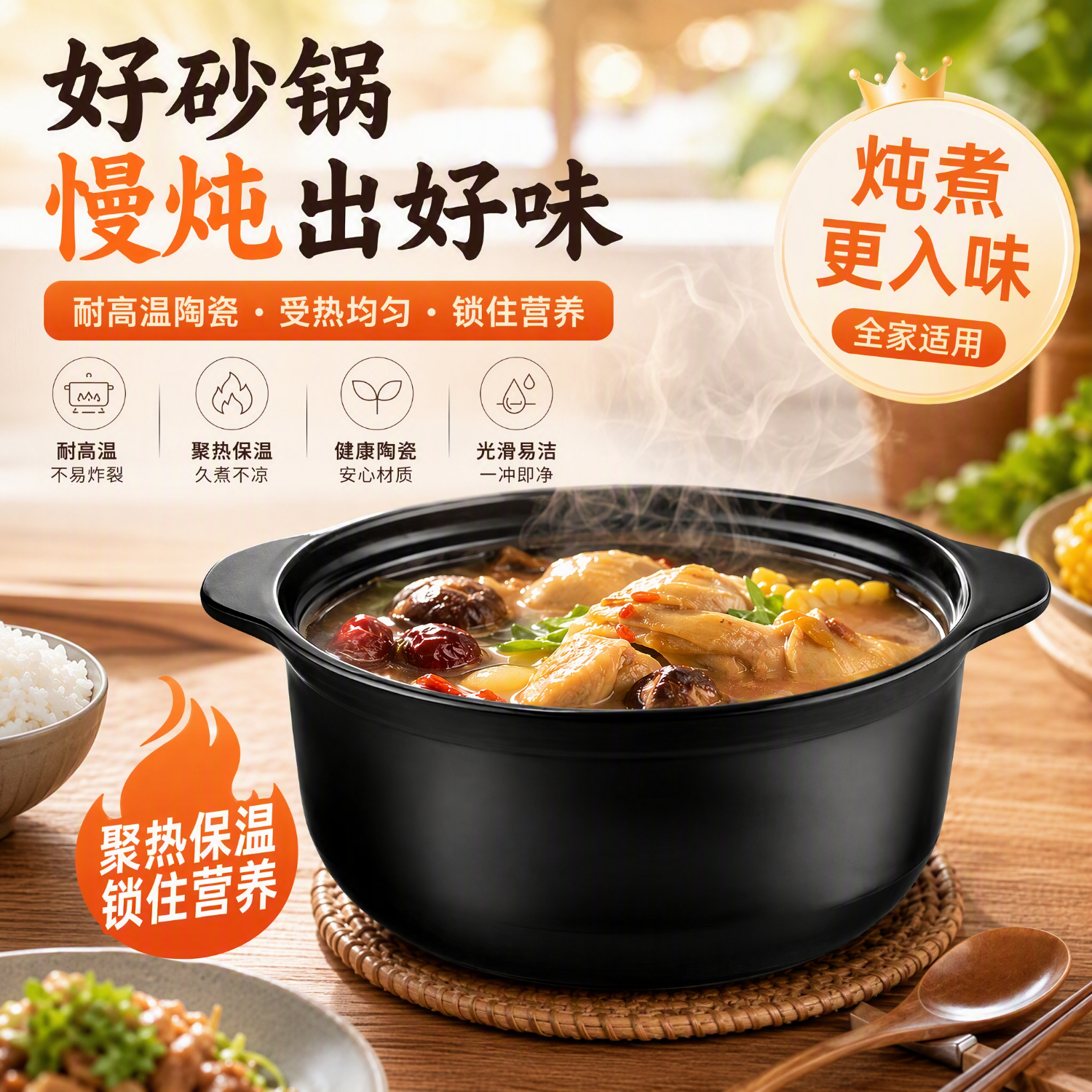 常康砂锅炖锅家用煤气砂锅防干烧明火耐高温汤锅汤煲石锅商用明火 炖锅干烧不易裂 2800ml