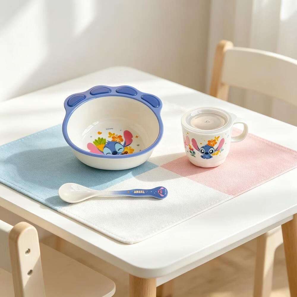 迪士尼(Disney)史迪奇儿童碗餐盘分格食品级密胺材质耐摔餐具宝宝辅食碗勺套装 【3件套】史迪奇【欢乐碗+单耳水杯+餐勺】