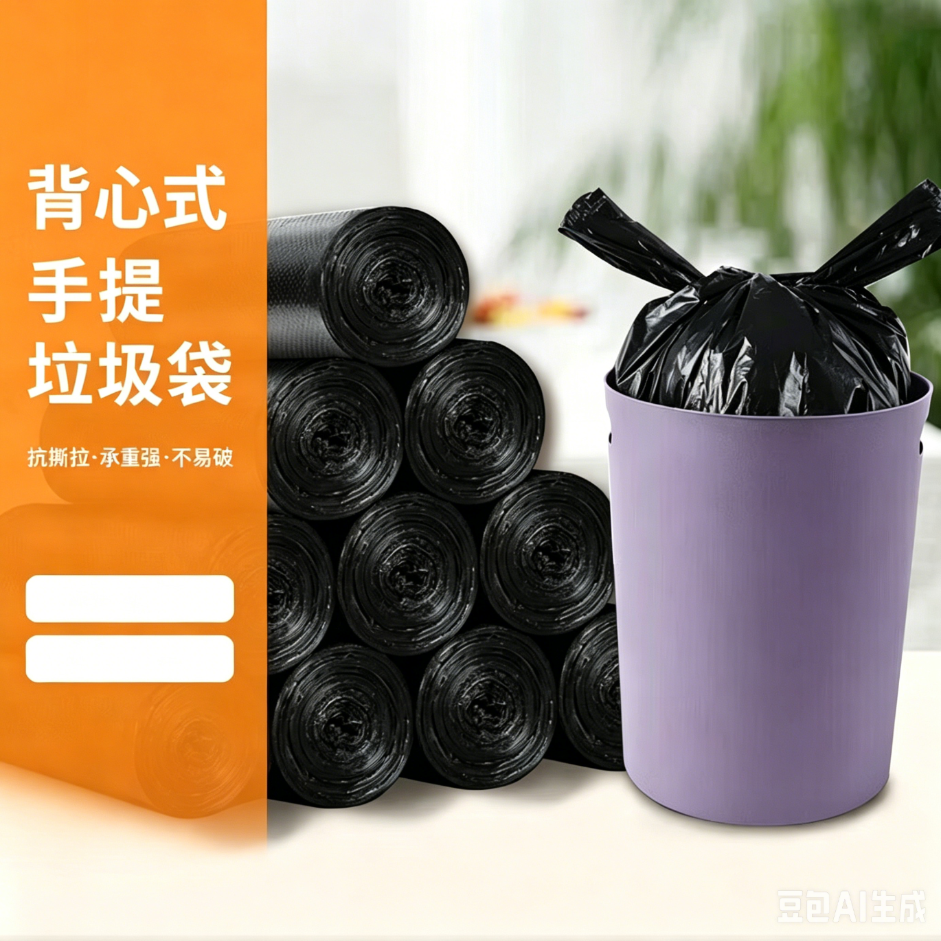 萌兔小可家用手提式垃圾袋加大加厚不易破厨房卫生间一次性收纳塑料袋 手提垃圾袋300只