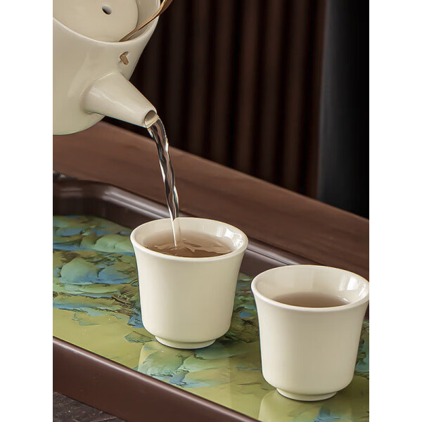 提梁壶茶具整套功夫套装家用陶瓷茶壶茶杯轻奢高档泡茶器玻璃托盘 HB墨绿色提梁壶+2杯+长方千里江山玻璃托盘 1件