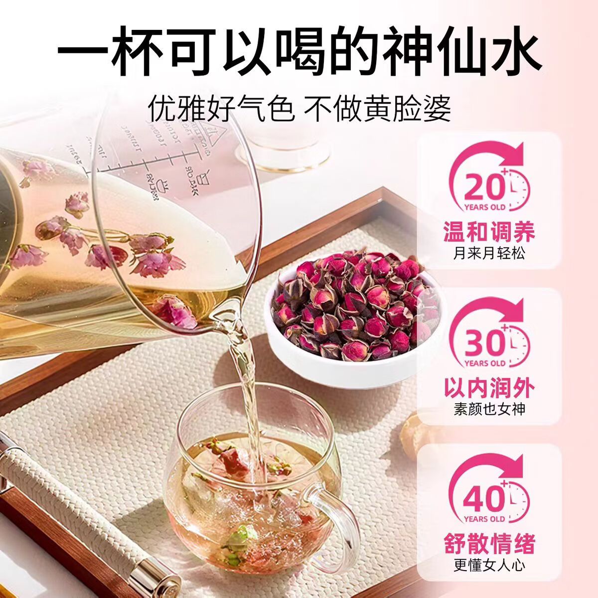 同仁堂正宗特级云南金边玫瑰花茶疏肝解郁无熏硫中药美容美颜养生泡水茶 特级金边玫瑰 150g*2罐