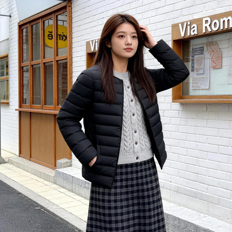 雪中飞女士羽绒服26新款轻薄保暖休闲舒适百搭通勤居家内搭外穿时尚 宝石黑|8086 M 165/88A