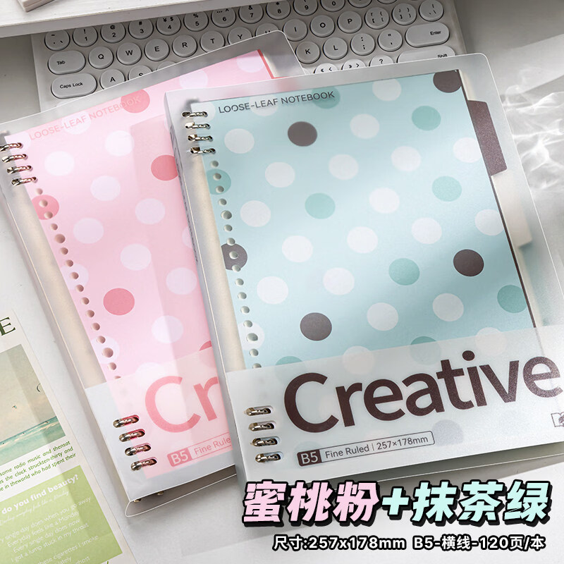 四季年华2026新款B5铁夹活页本学生专用笔记本子防水耐脏不硌手书写本加厚横线内页考试改错专用本可拆替芯 【蜜桃+抹茶】2本装120张/240页 无规格