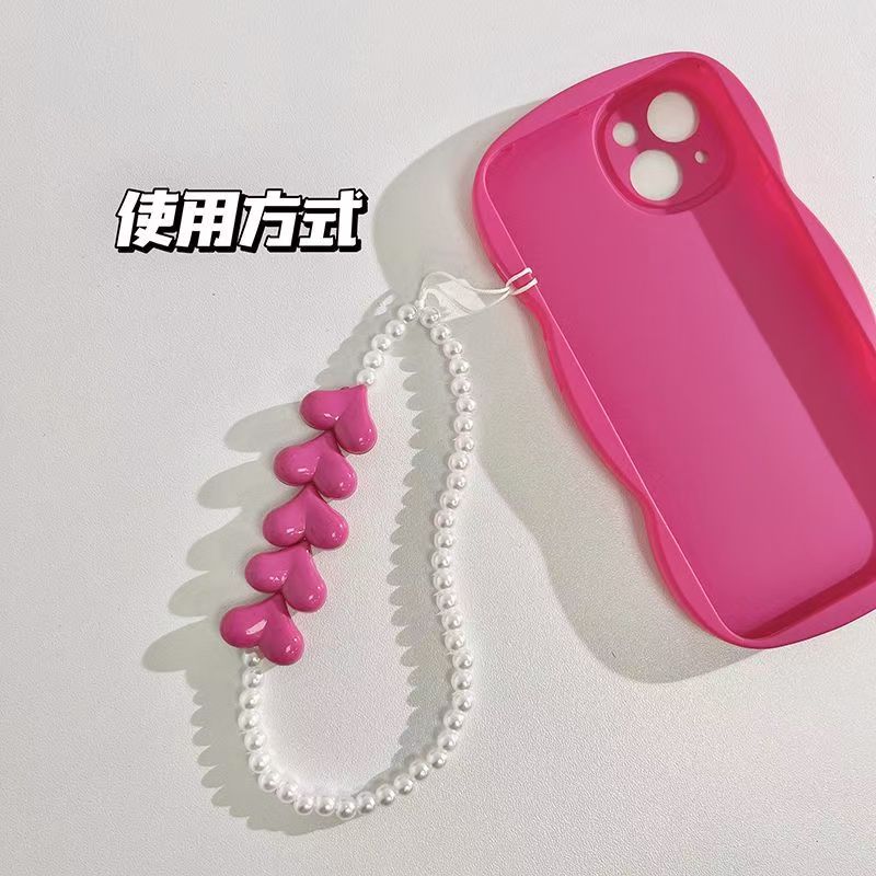 【甄选好物】韩版新款小清新彩色爱心珍珠手链通用手机壳挂绳串珠包包挂饰挂件 珍珠爱心挂绳【粉色】