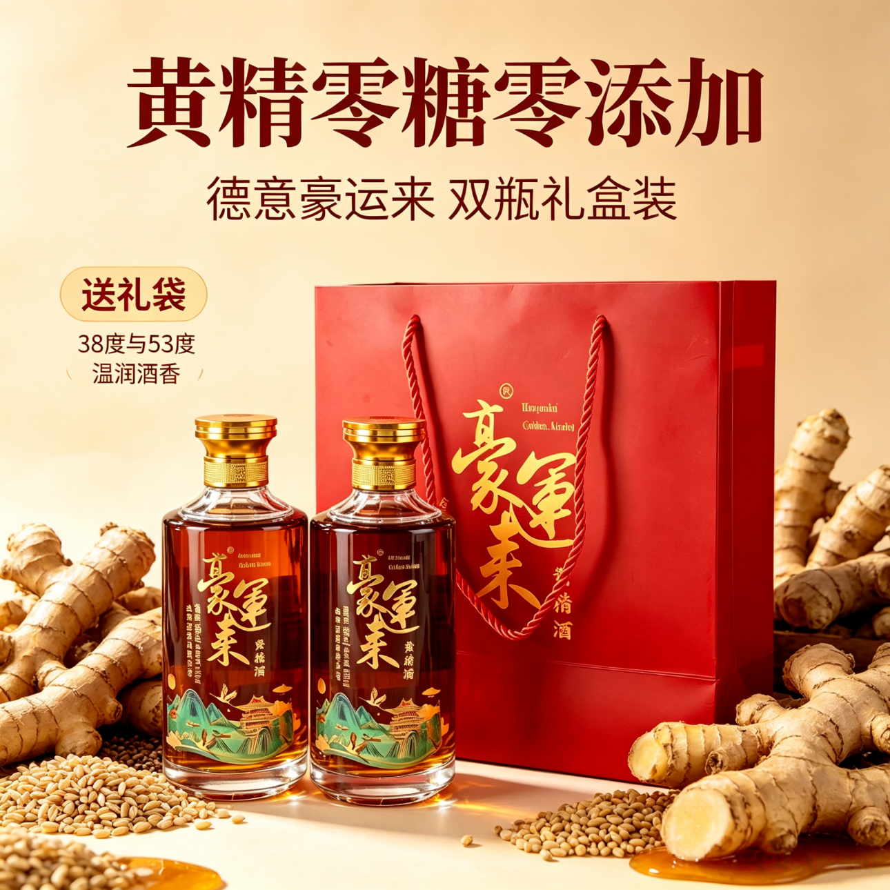 德意豪运来黄精酒53度500ml两瓶送礼袋节日送礼长辈康养康健庆祝孝心 500mL 2瓶 双瓶装