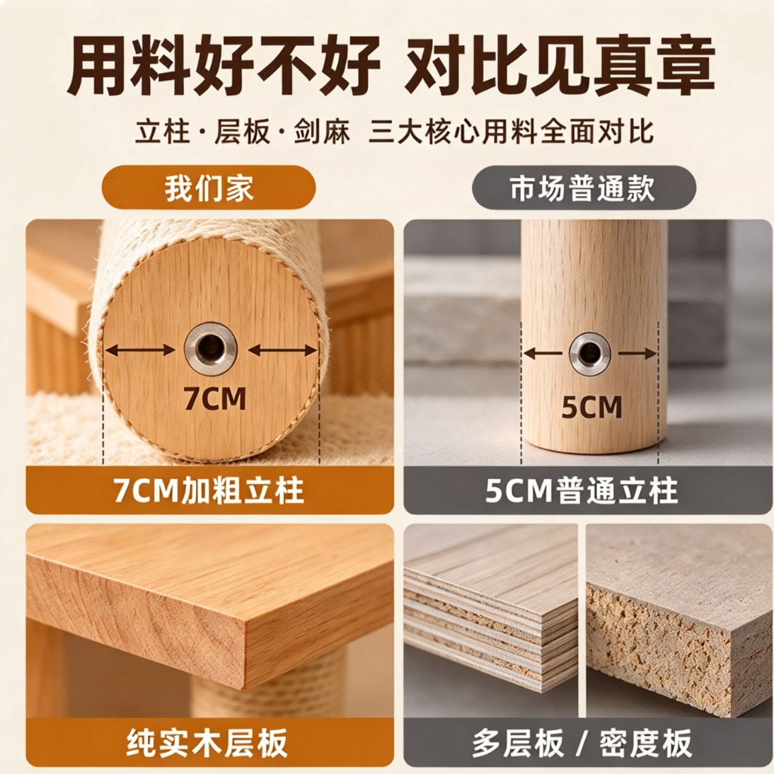 苏墨猫爬架实木猫窝一体玩睡稳固小猫矮脚猫家用小型不占地猫形攀爬架 【ENF级实木】单屋单仓矮三层简易款【加厚稳定】