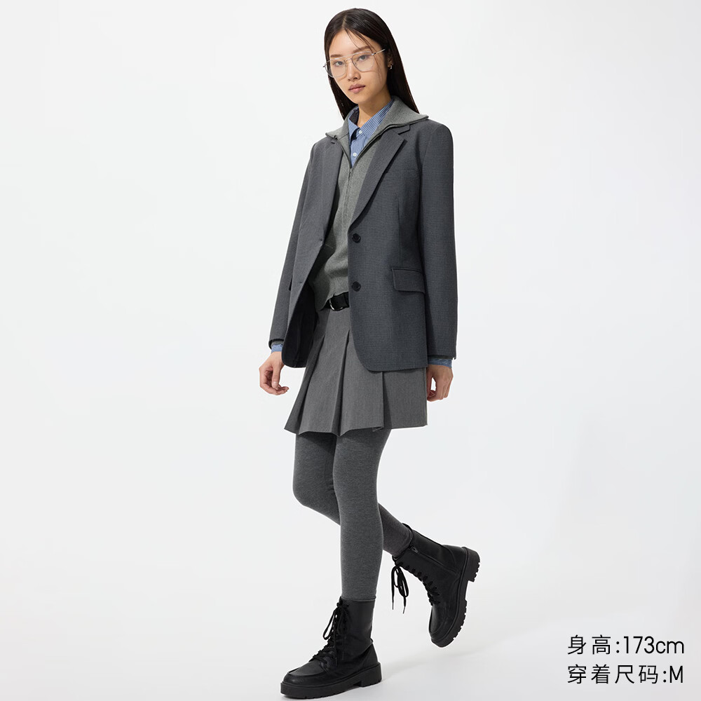 优衣库HEATTECH混纺紧身裤10分女装6%羊绒保暖内衣秋裤487201 07 青灰色 M