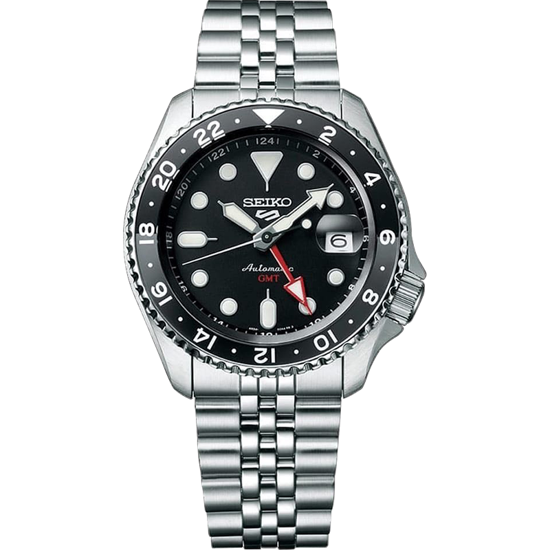 精工seiko5号手表4r34新机芯gmt两地时显示100米防水自动机械运动休闲