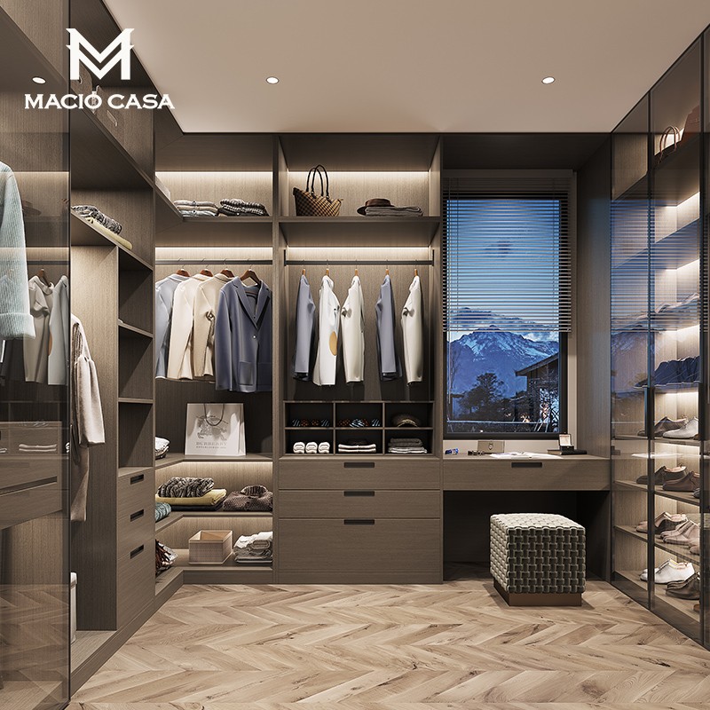 玛格(macio) 玛格男士专属轻奢铝框玻璃门转角u型衣柜衣帽间整体定制
