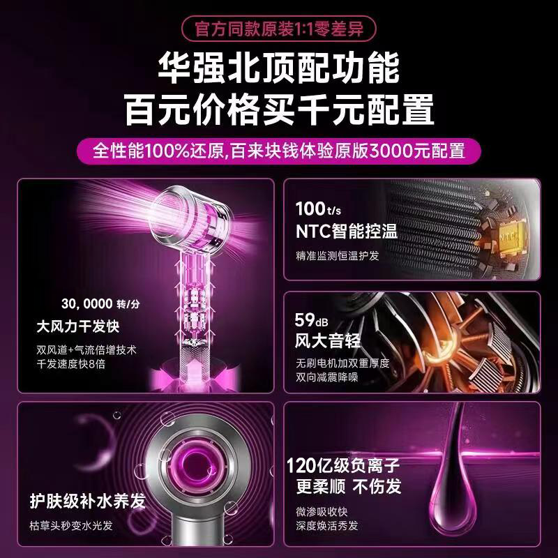 森系【国家3C认证120亿水润负离子】华强北吹风机家用静音负离子大功率不伤头发女士专用电吹风筒 玫红色-单风嘴丨120亿水润负离子 恒温速干护发送女友七夕节日礼物