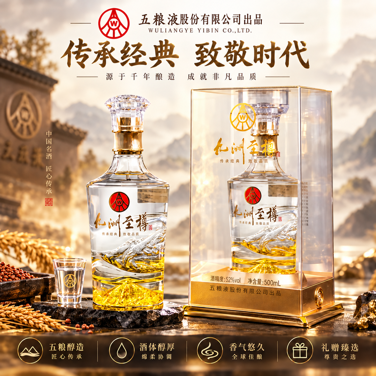 五粮浓香五粮液股份公司出品水晶瓶浓香型白酒婚宴喜酒中秋送礼52度500mL1瓶 75.8元 - 美泡泡