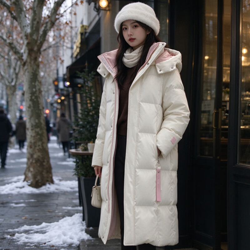 拉夏贝尔(La Chapelle)羽绒服女长款2026冬季新款连帽小个子加厚外套 红色 L