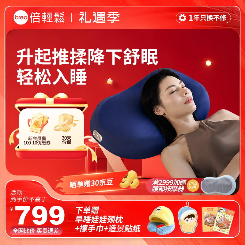 倍轻松哄睡按摩枕 PS1助眠枕颈椎按摩仪器 肩颈按摩仪斜方肌颈部睡眠送父母亲生日礼物孙颖莎同款 【可升降调节】睡眠枕PS1