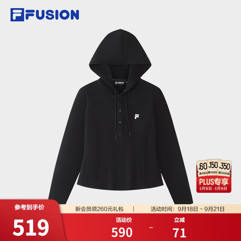 FILA 斐乐女士长袖T恤26秋季新款修身内搭休闲舒适针织上衣 正黑色-BK XL 175/92A/XL