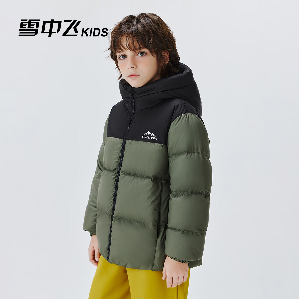 雪中飞儿童羽绒服新款女童简约短款面包服男童加厚防水保暖冬季羽绒外套 灰绿色6322 170