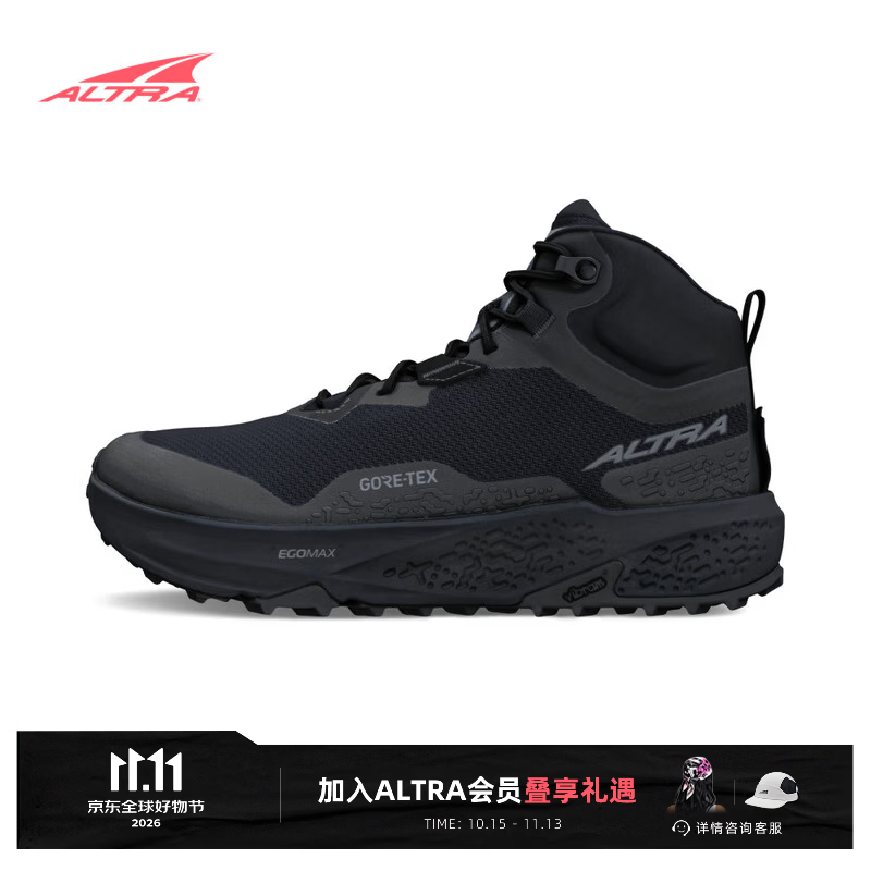 ALTRA【新品】奥创TIMP6  MID GTX男子轻量中帮防水徒步鞋 黑色/黑色 42 (建议正码正拍)