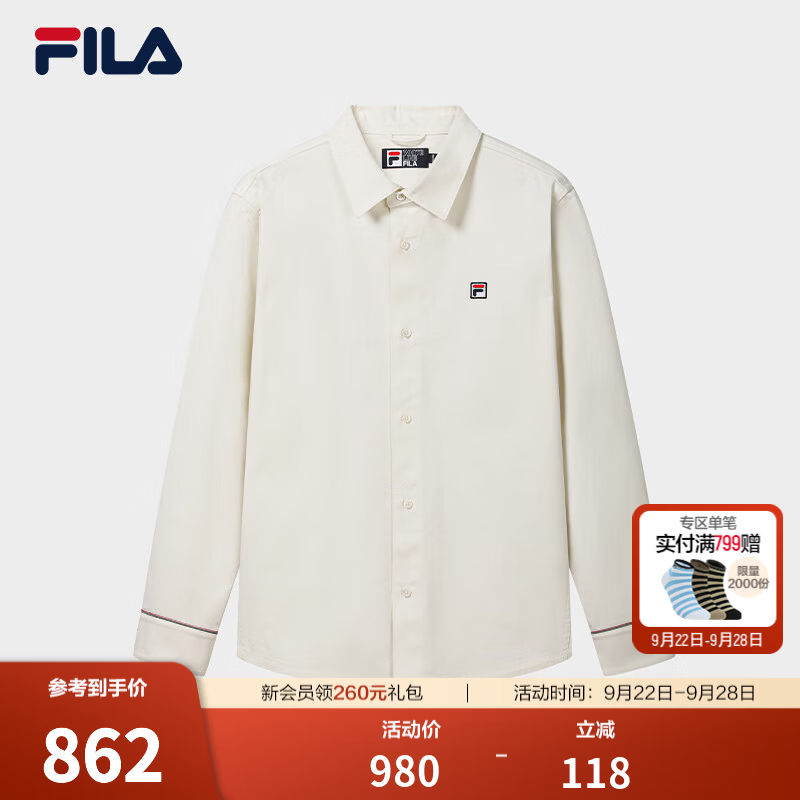 FILA斐乐长袖衬衫26冬季新款男子运动休闲风梭织上衣男装 鹭白-WT XL 180/100A/XL
