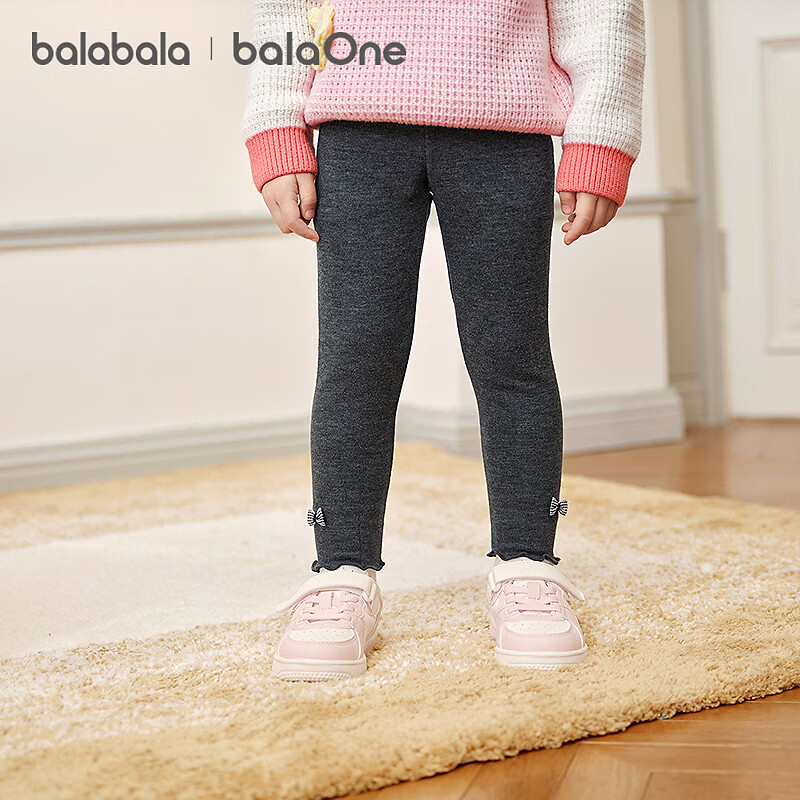 巴拉巴拉【balaOne】女童保暖裤秋冬加厚加绒保暖儿童打底裤亲肤 灰色调00322 100