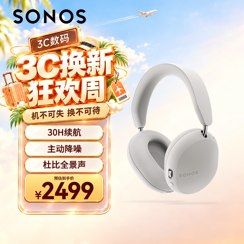 SONOS 搜诺思 Ace 耳罩式头戴式主动降噪双模蓝牙/有线耳机 白色