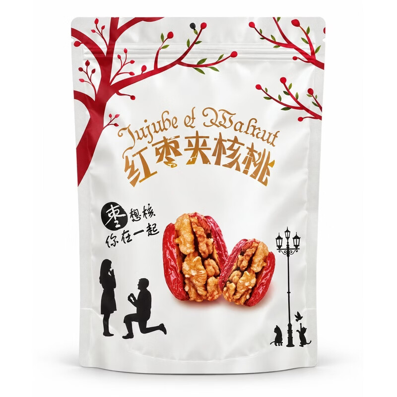 觅食天下胖东来同款去核红枣夹核桃仁独立包装即食休闲零食药食同源 【精选大枣夹核桃】 500g*1袋 (尝鲜装)