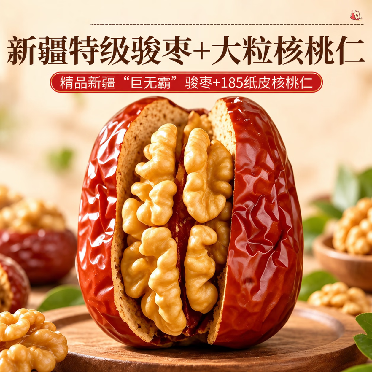 觅食天下胖东来同款去核红枣夹核桃仁独立包装即食休闲零食药食同源 【精选大枣夹核桃】 500g*1袋 (尝鲜装)