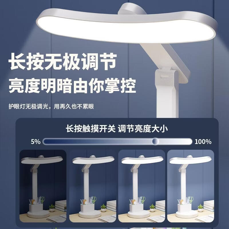 丘溯全光谱led台灯学生夜灯学习护眼专用宿舍折叠充电阅读床头灯 全光谱【充插两用款/调色调光】-TYPE-C线