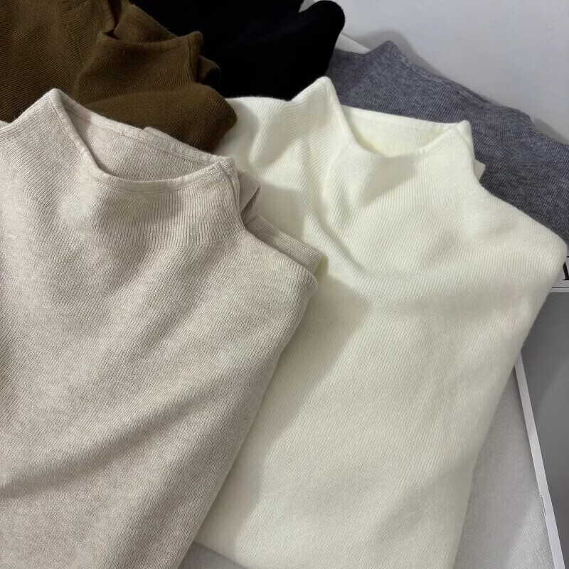 浪莎半高领打底衫女内搭秋冬季新款高级感毛衣修身针织上衣 燕麦色 均码 【推荐80-140斤】