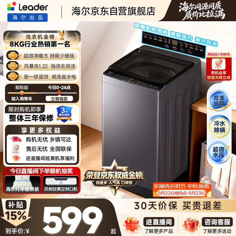 海尔（Haier）出品统帅全自动波轮洗衣机 出租房8.2公斤一级能效家用 京东自营以旧换新国家补贴XQBL82-M20D1