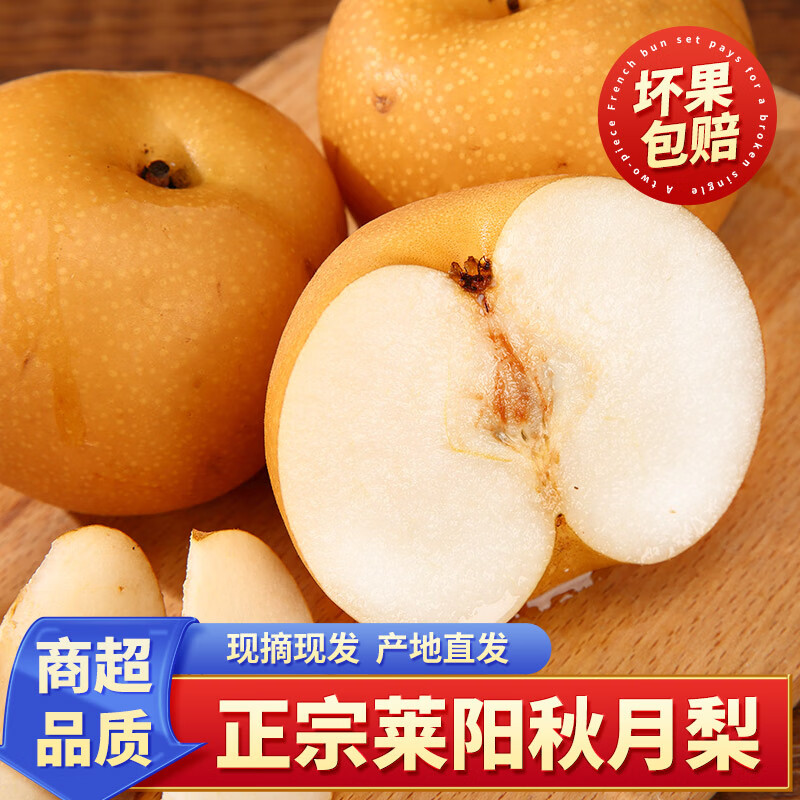 泽华果品山东莱阳秋月梨 脆甜多汁当季新鲜水果整箱源头直发包邮 4.5斤 -5斤7-9个 源头直发