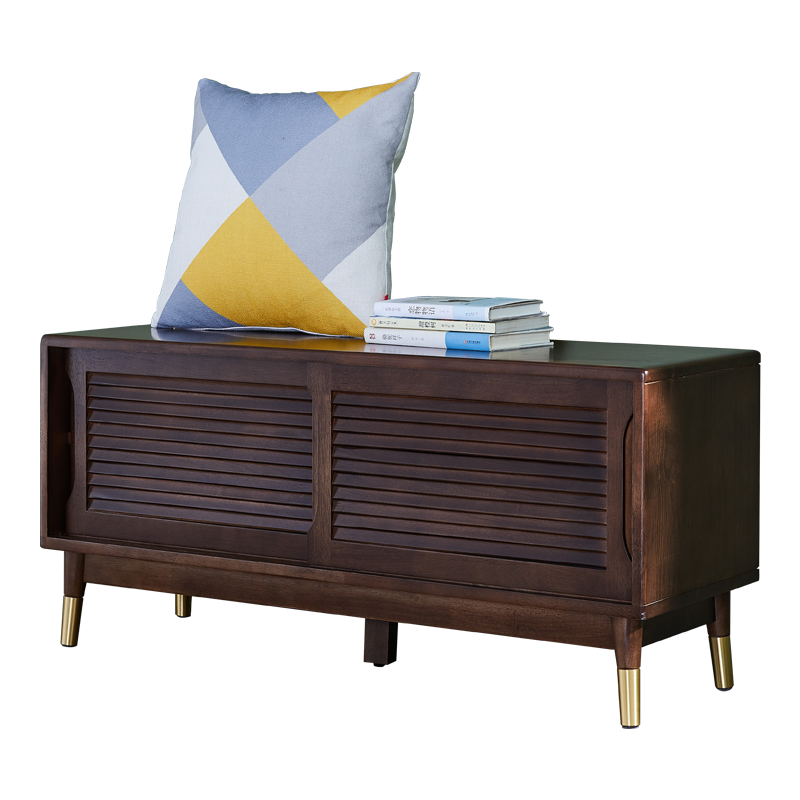 艺柳园 鞋柜实木换鞋凳北欧家用进门口穿鞋凳床尾长凳玄关可坐鞋凳式鞋柜 80cm长【轻奢款】+黄铜配饰