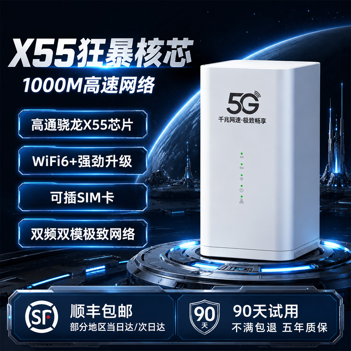 智创当下5g随身wifi移动无线cpe路由器大流量2026新款全国通用便携车载宿舍家用办公直播电竞网络宽带 【高通骁龙X55芯片】真5G可插卡CPE路由器