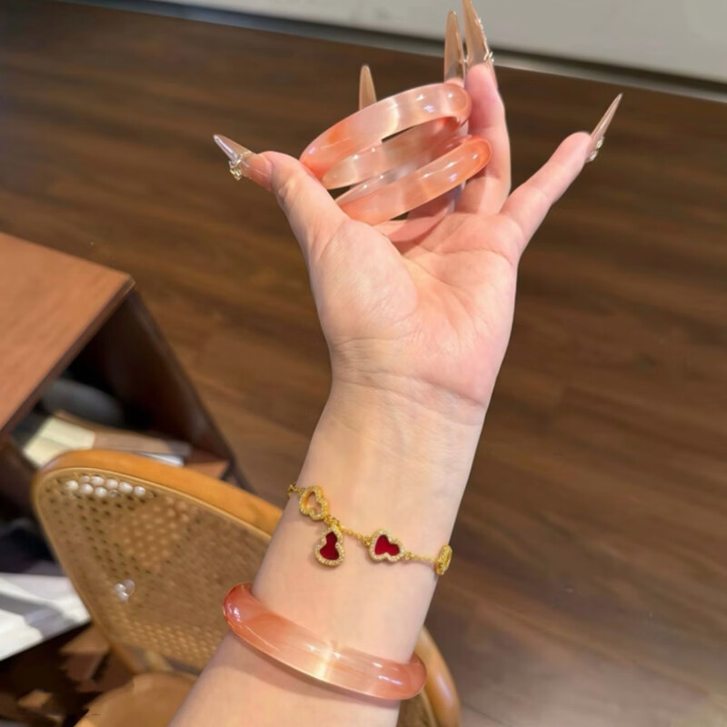 亚一高级感粉色猫眼石手镯冰透玉镯叮当镯贵妃镯白月光生日礼物送女友 春日桃夭猫眼手镯60# 京东折扣/优惠券