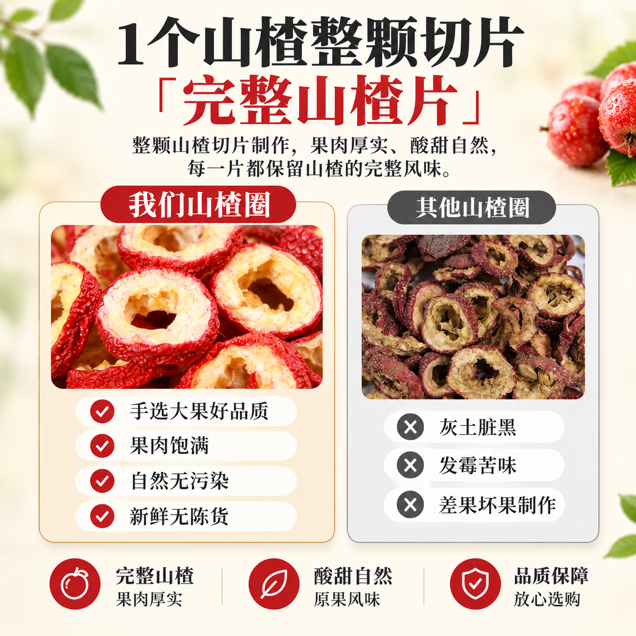 常椿山楂干片泡水喝泡茶 无核山楂片干无添加无糖 无核无糖山楂片 120g*3罐