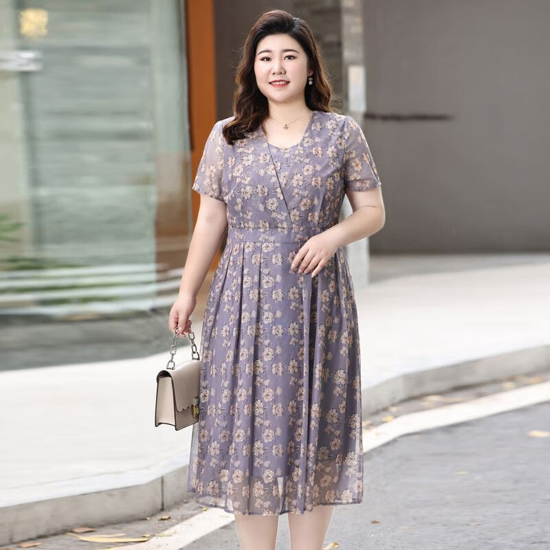 向晓西夏天穿的大号连衣裙女士薄款特大号加肥加大码遮肚连衣裙妈妈装