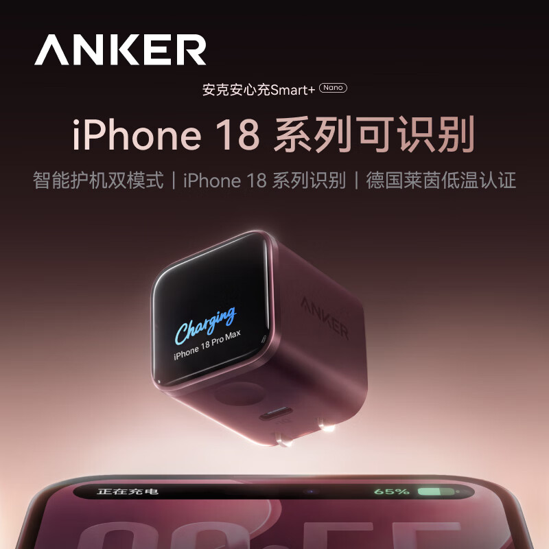 ANKER安克45W安心充smart+【升级识别新机】苹果18充电器头 type-c快充适用iPhone18promax17手机插头白