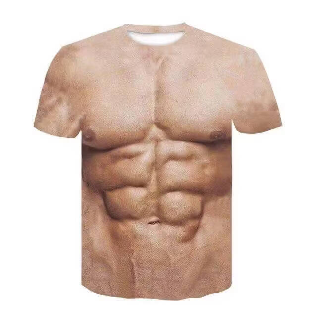 个性搞笑假腹肌胸毛奇葩肌肉创意纹身3D立体T恤短袖衣服打底衫 7 4XL 建议200-230斤