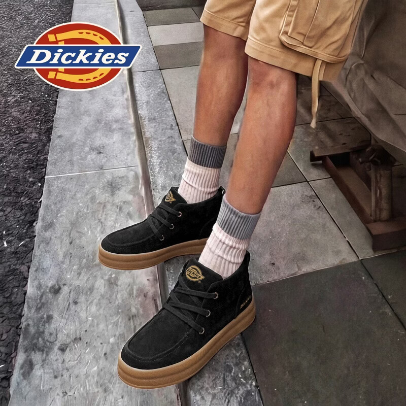 Dickies品牌男鞋2026秋冬季新款厚底增高耐磨休闲鞋通勤时尚潮流百搭板鞋 黑色 41 2.5