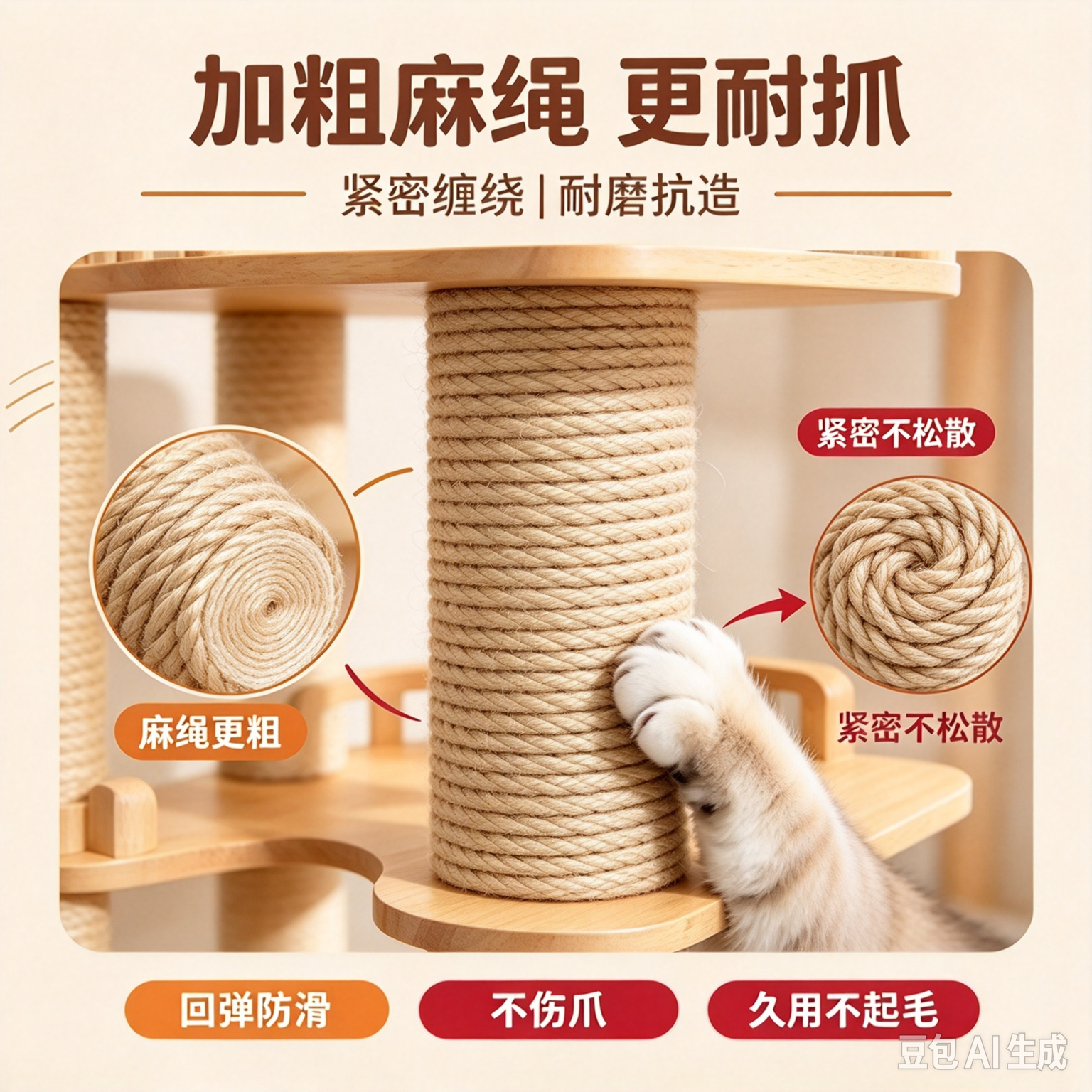 苏墨实木猫爬架玩睡一体猫爬架大型猫爬架太空舱加粗剑麻落地猫爬架 【大壮1号】ENF级实木高160*长40*宽60cm