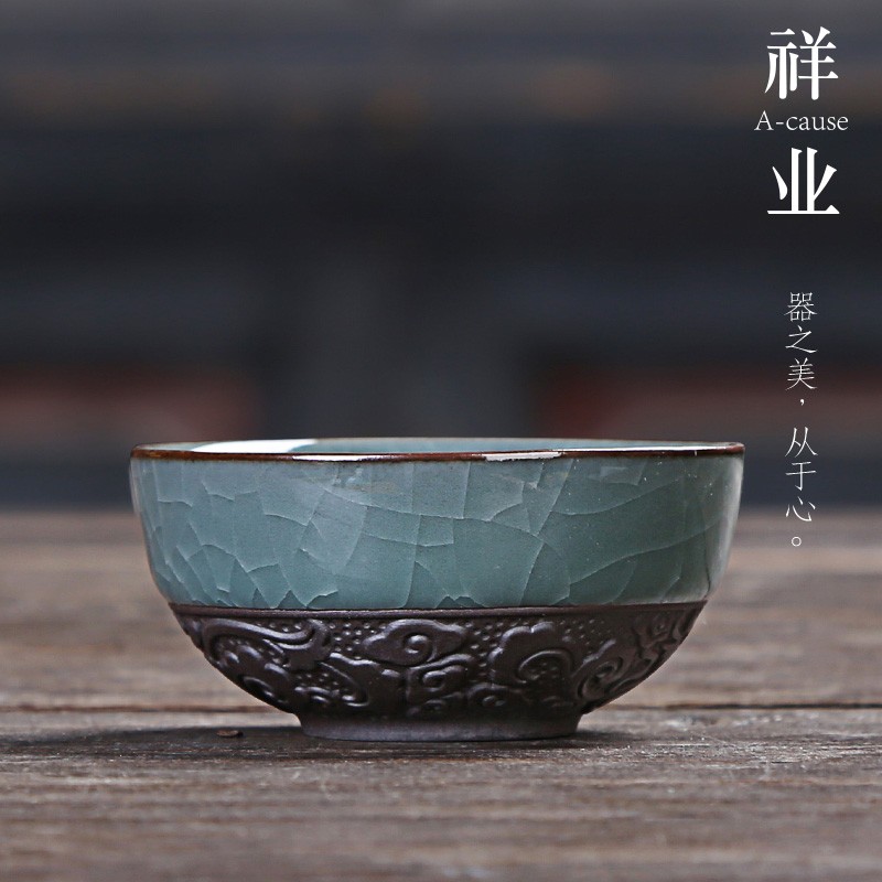 品茗杯哥窑茶杯陶瓷功夫茶具小茶杯汝瓷开片可养个人单杯 陶瓷茶 贤人
